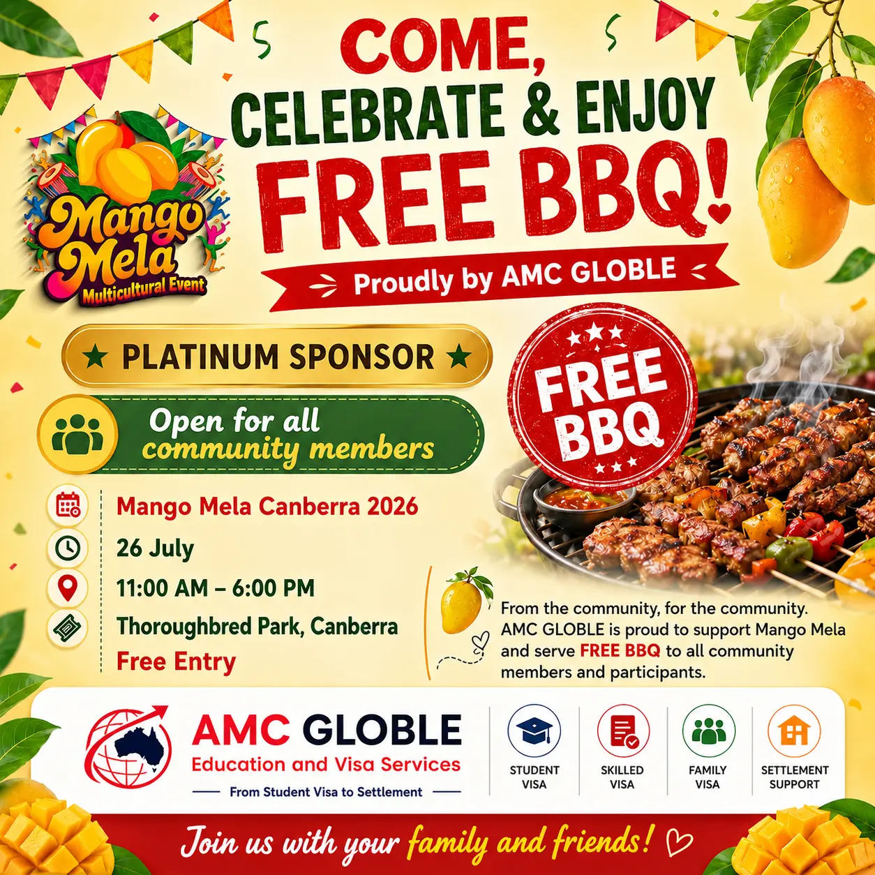 FREE BBQ for community members at Mango Mela Canberra 2026 by AMC GLOBLE
