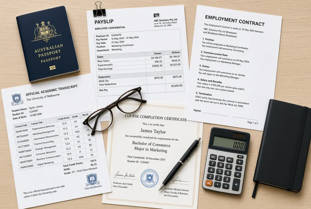 Canberra employment and study requirements evidence including payslips, contracts and study documents for ACT nomination