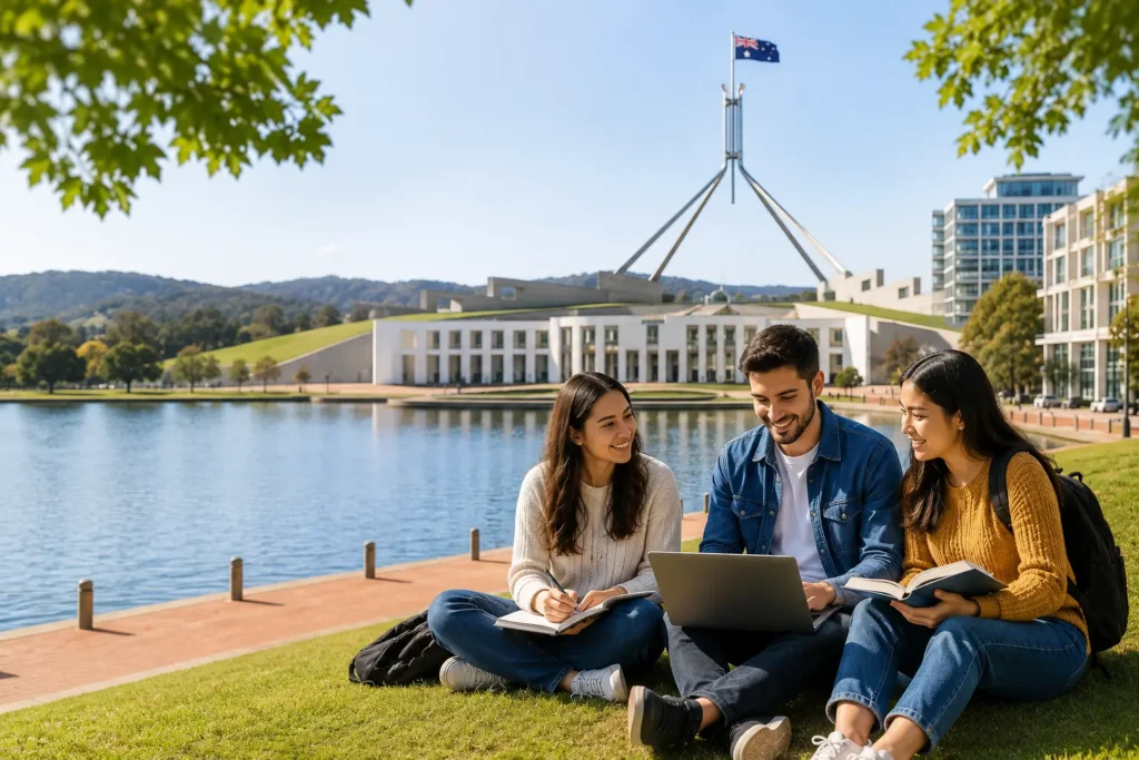 Study in Canberra Australia - Students studying in Canberra Australia near Parliament House